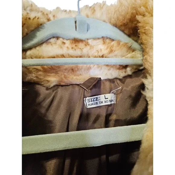 Vintage 70s L Shearling Coat Fuzzy Apres Ski Boho Western Fur Belted Warm Winter